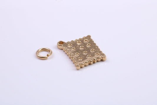 Cracker Biscuit Charm, Traditional Charm, Made from Solid 9ct Yellow Gold, British Hallmarked, Complete with Attachment Link