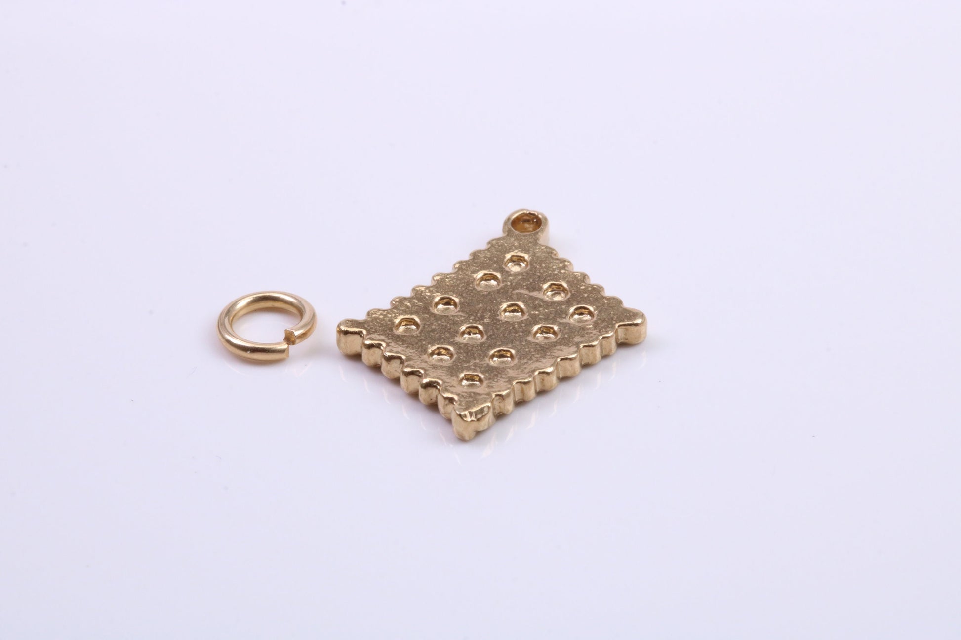 Cracker Biscuit Charm, Traditional Charm, Made from Solid 9ct Yellow Gold, British Hallmarked, Complete with Attachment Link