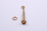 Flute Charm, Traditional Charm, Made from Solid 9ct Yellow Gold, British Hallmarked, Complete with Attachment Link