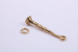 Flute Charm, Traditional Charm, Made from Solid 9ct Yellow Gold, British Hallmarked, Complete with Attachment Link