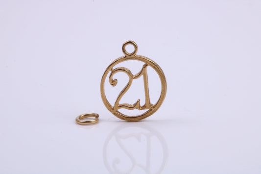 21st Birthday Charm, Traditional Charm, Made from Solid 9ct Yellow Gold, British Hallmarked, Complete with Attachment Link