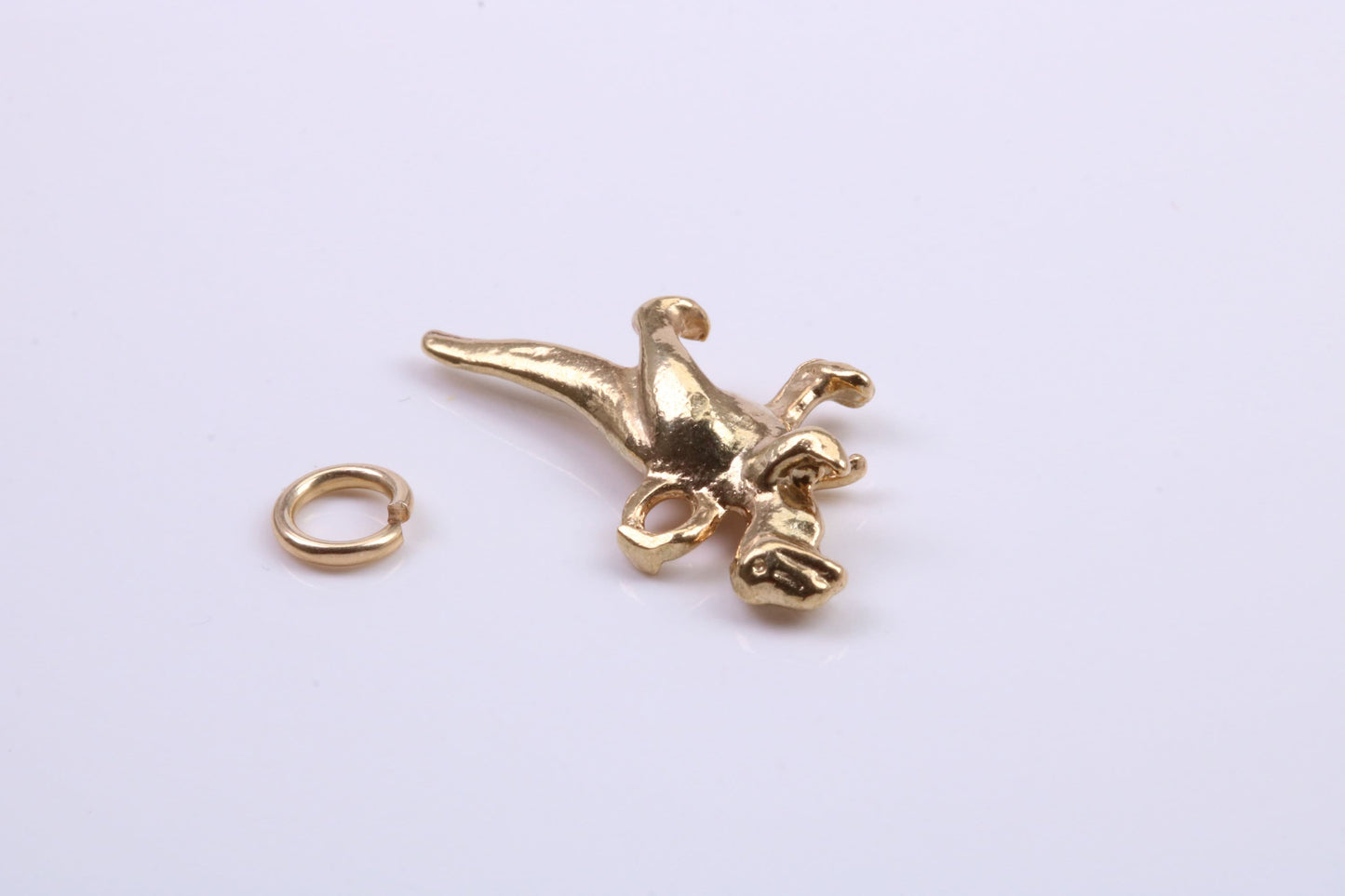 Dinosaur Charm, Traditional Charm, Made from Solid 9ct Yellow Gold, British Hallmarked, Complete with Attachment Link