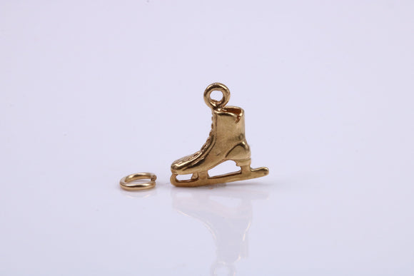 Ice Skate Charm, Traditional Charm, Made from Solid 9ct Yellow Gold, British Hallmarked, Complete with Attachment Link