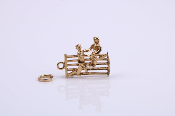 Natter by the Fence Charm, Traditional Charm, Made from Solid 9ct Yellow Gold, British Hallmarked, Complete with Attachment Link