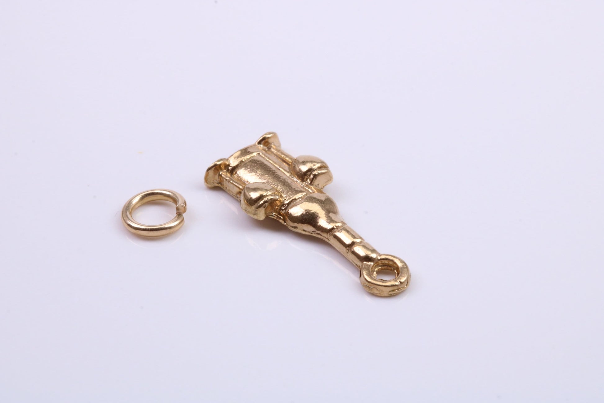 Wine Bottle and Glasses Charm, Traditional Charm, Made from Solid 9ct Yellow Gold, British Hallmarked, Complete with Attachment Link