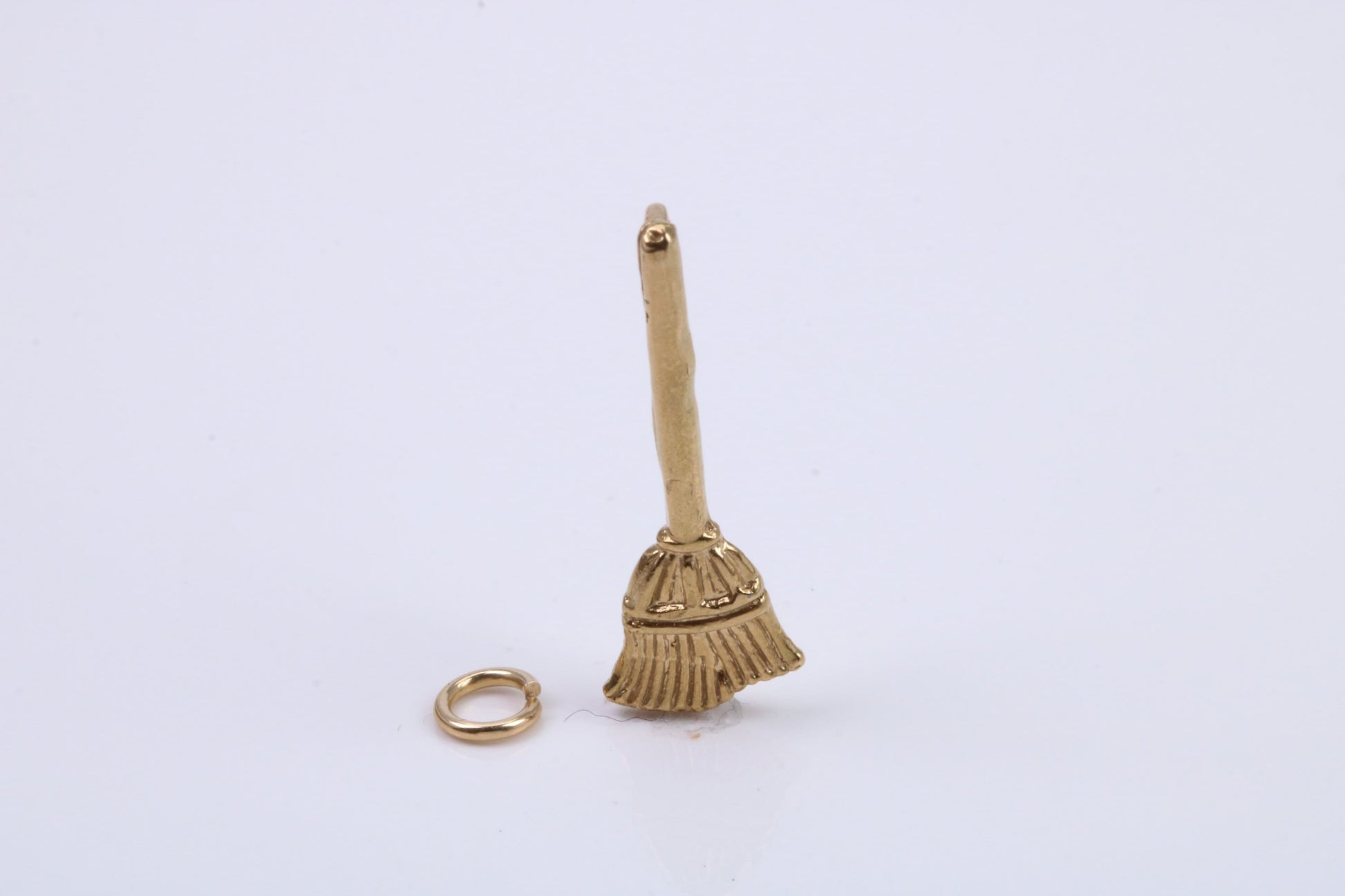 Witches Broom Stick Charm, Traditional Charm, Made from Solid 9ct Yellow Gold, British Hallmarked, Complete with Attachment Link