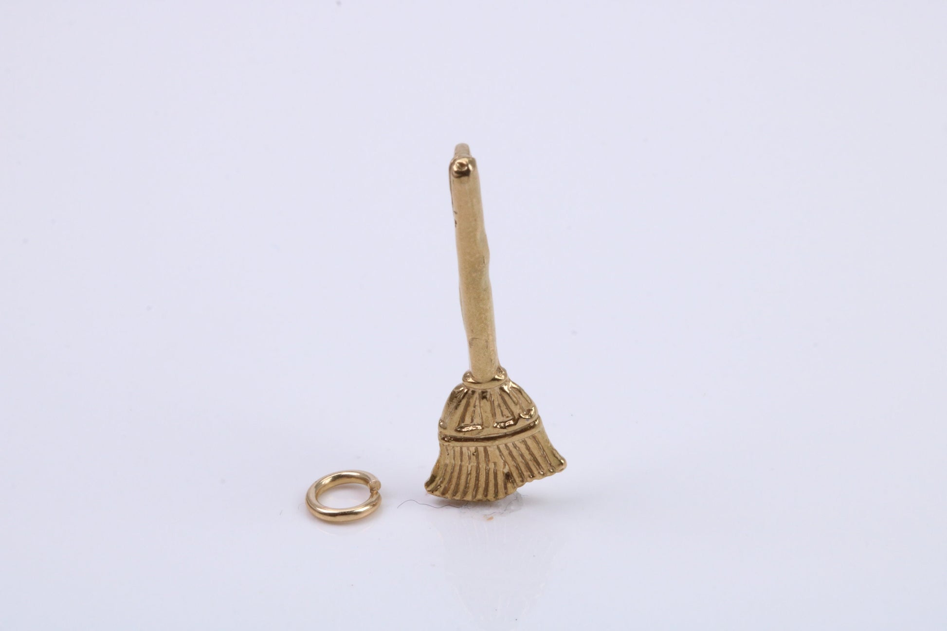Witches Broom Stick Charm, Traditional Charm, Made from Solid 9ct Yellow Gold, British Hallmarked, Complete with Attachment Link
