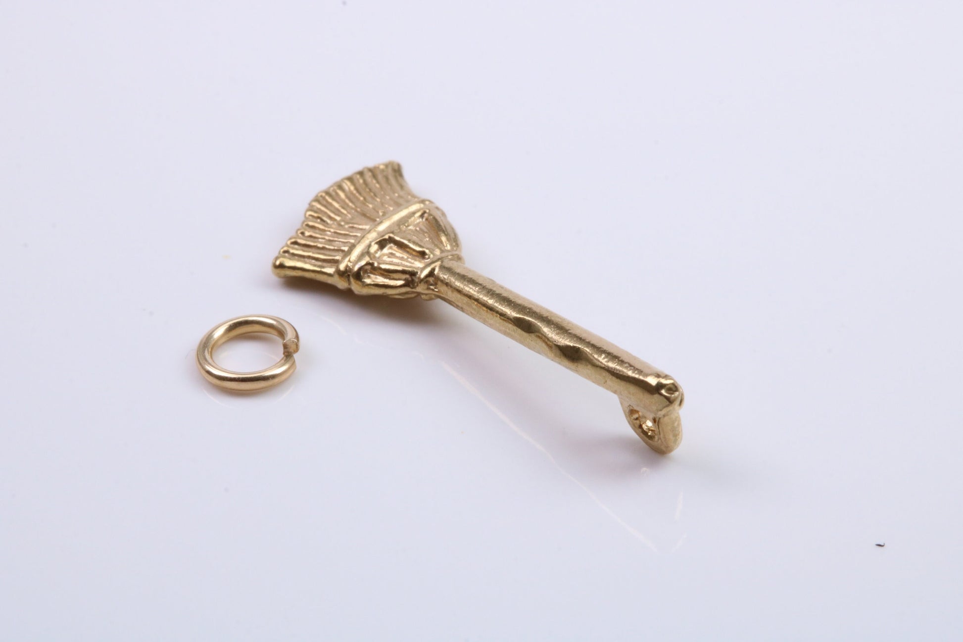 Witches Broom Stick Charm, Traditional Charm, Made from Solid 9ct Yellow Gold, British Hallmarked, Complete with Attachment Link