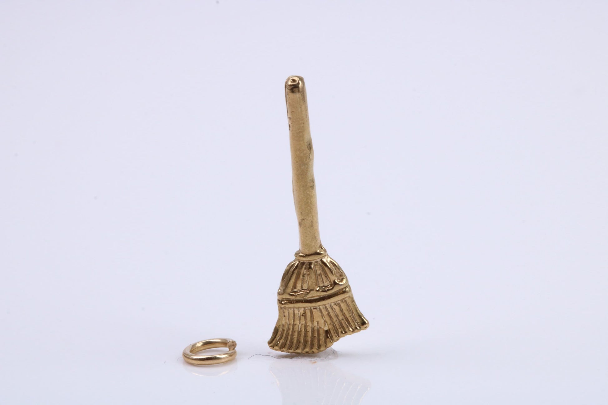 Witches Broom Stick Charm, Traditional Charm, Made from Solid 9ct Yellow Gold, British Hallmarked, Complete with Attachment Link