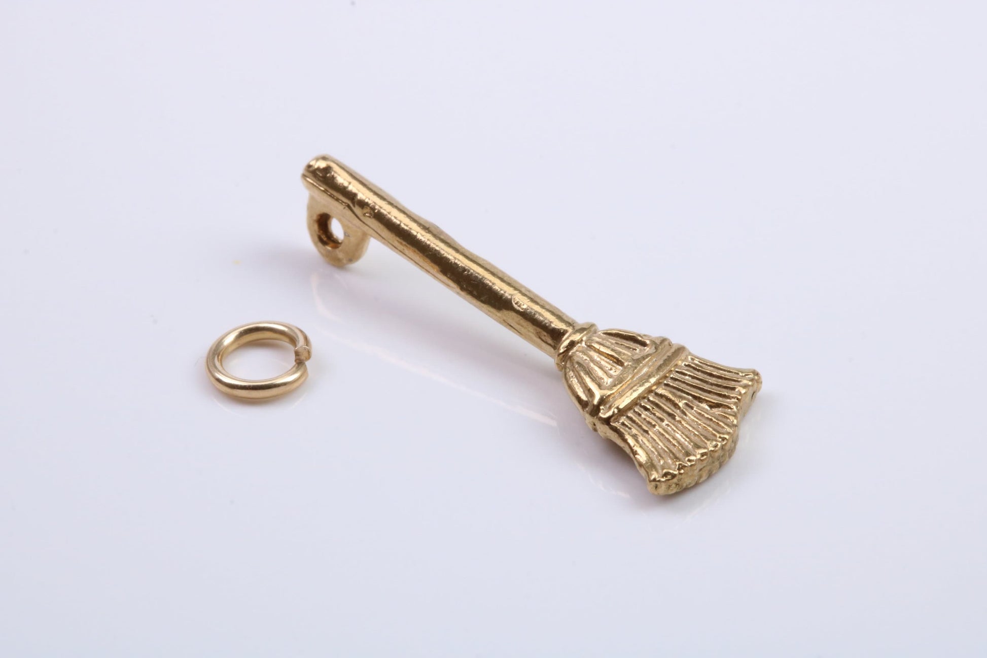 Witches Broom Stick Charm, Traditional Charm, Made from Solid 9ct Yellow Gold, British Hallmarked, Complete with Attachment Link