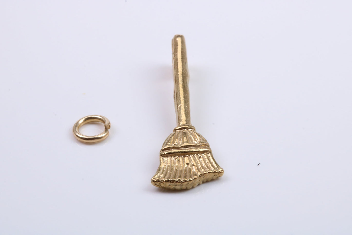 Witches Broom Stick Charm, Traditional Charm, Made from Solid 9ct Yellow Gold, British Hallmarked, Complete with Attachment Link