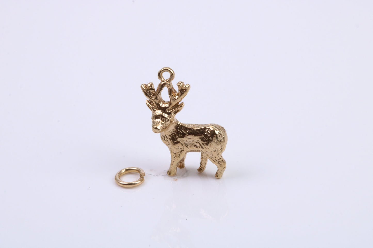 Deer Charm, Traditional Charm, Made from Solid 9ct Yellow Gold, British Hallmarked, Complete with Attachment Link