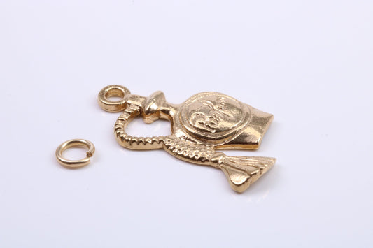 Perfume Bottle Charm, Traditional Charm, Made from Solid 9ct Yellow Gold, British Hallmarked, Complete with Attachment Link