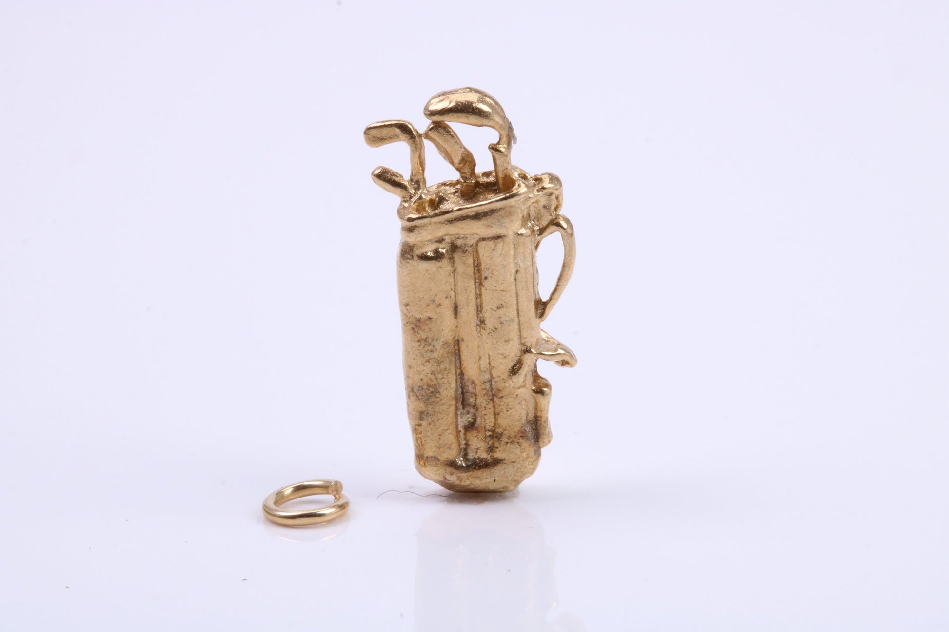 Golf Bag Charm, Traditional Charm, Made from Solid 9ct Yellow Gold, British Hallmarked, Complete with Attachment Link