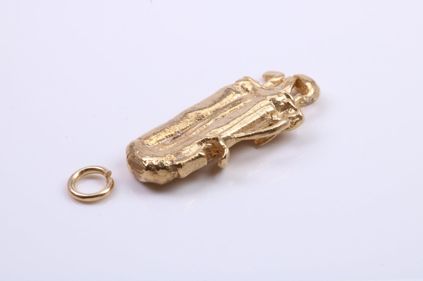 Golf Bag Charm, Traditional Charm, Made from Solid 9ct Yellow Gold, British Hallmarked, Complete with Attachment Link