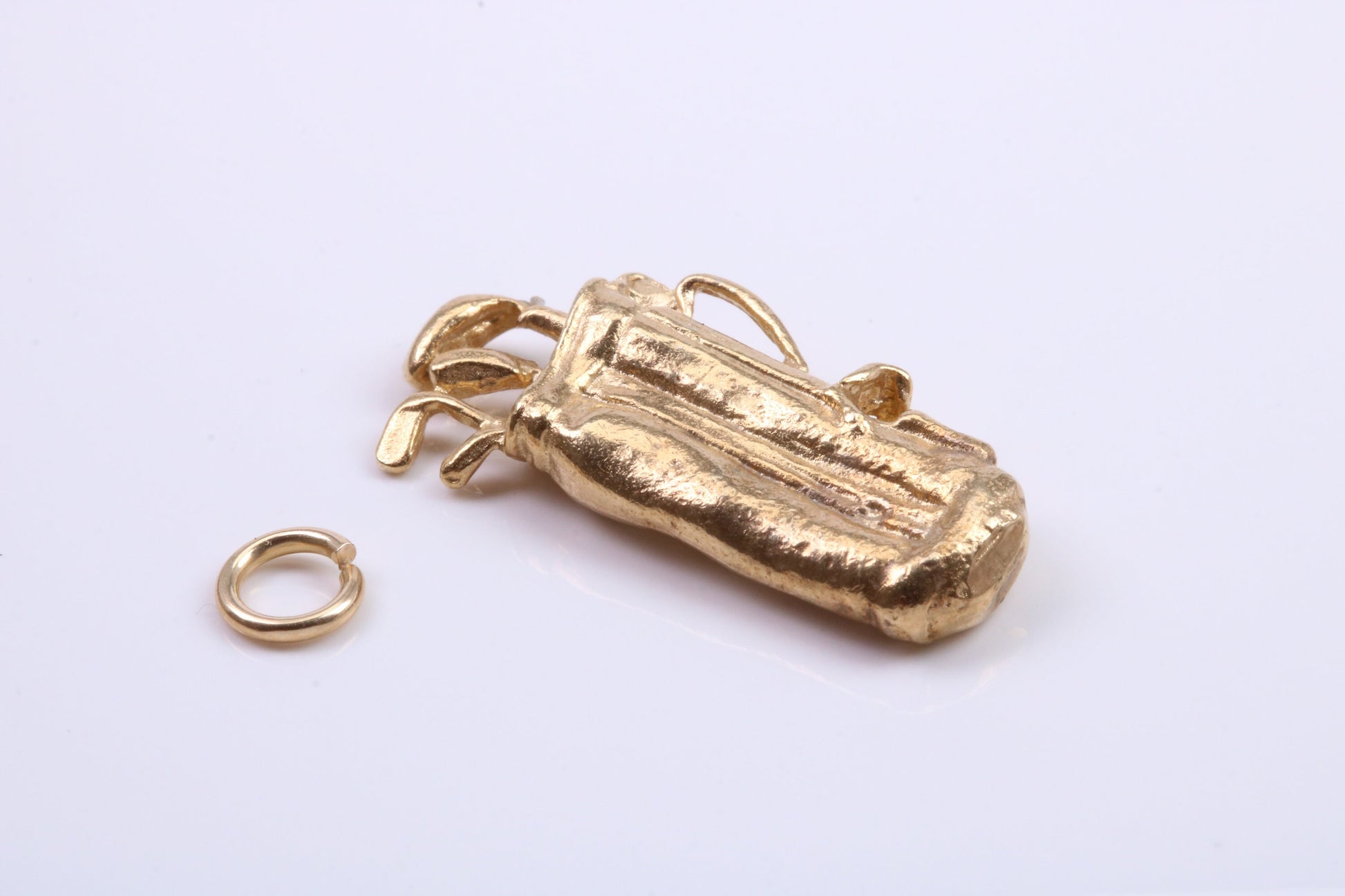 Golf Bag Charm, Traditional Charm, Made from Solid 9ct Yellow Gold, British Hallmarked, Complete with Attachment Link