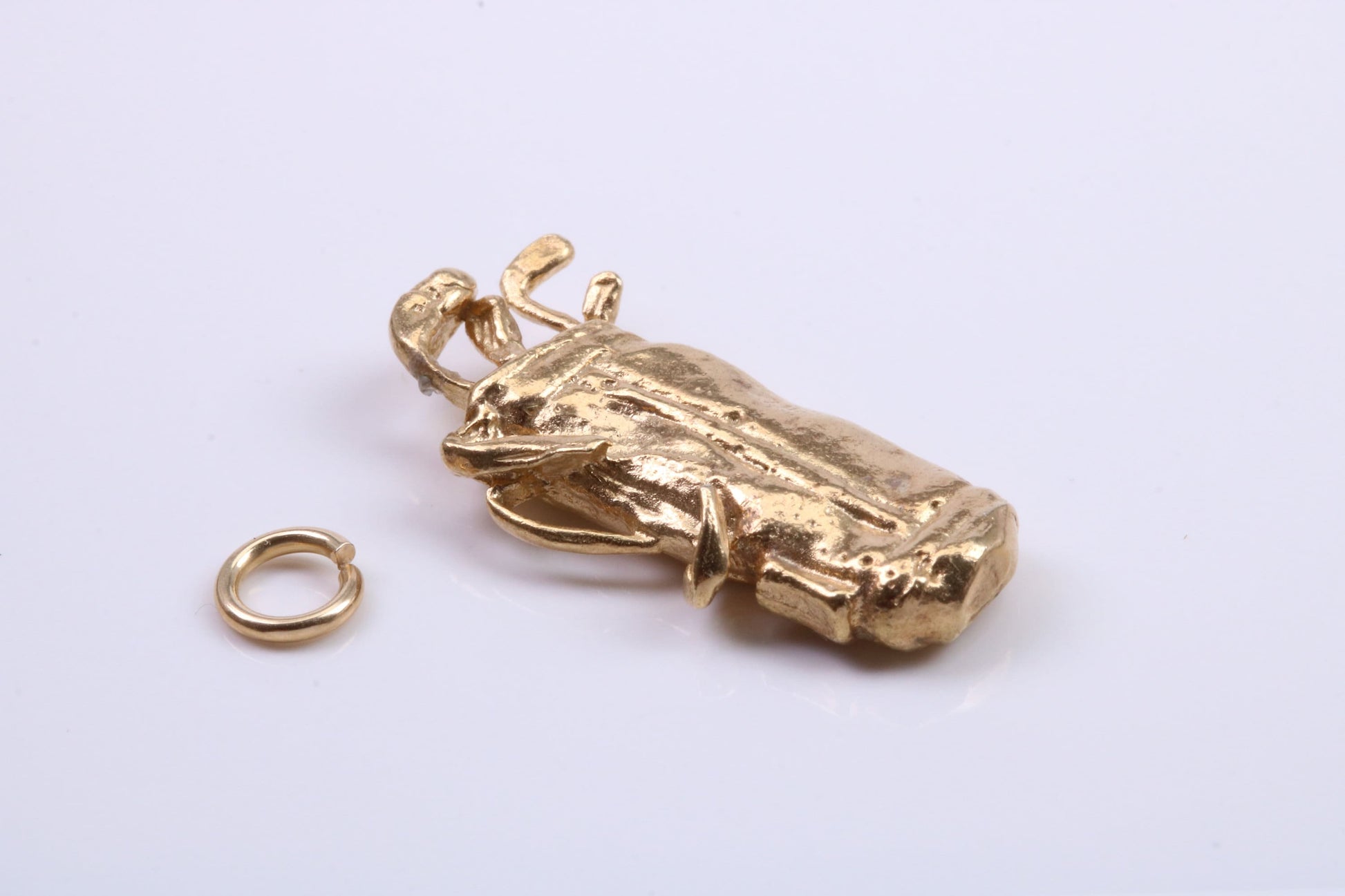 Golf Bag Charm, Traditional Charm, Made from Solid 9ct Yellow Gold, British Hallmarked, Complete with Attachment Link