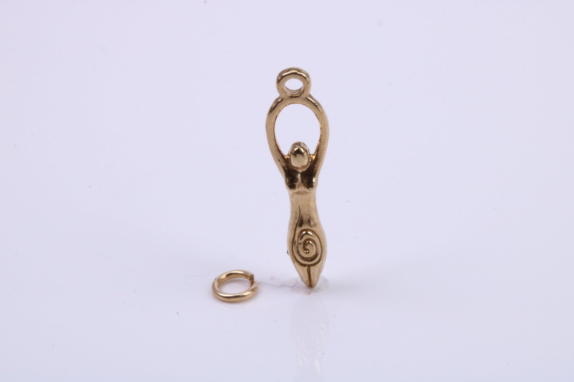 Spiral Goddess Charm, Traditional Charm, Made from Solid 9ct Yellow Gold, British Hallmarked, Complete with Attachment Link