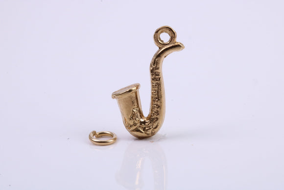 Saxophone Charm, Traditional Charm, Made from Solid 9ct Yellow Gold, British Hallmarked, Complete with Attachment Link