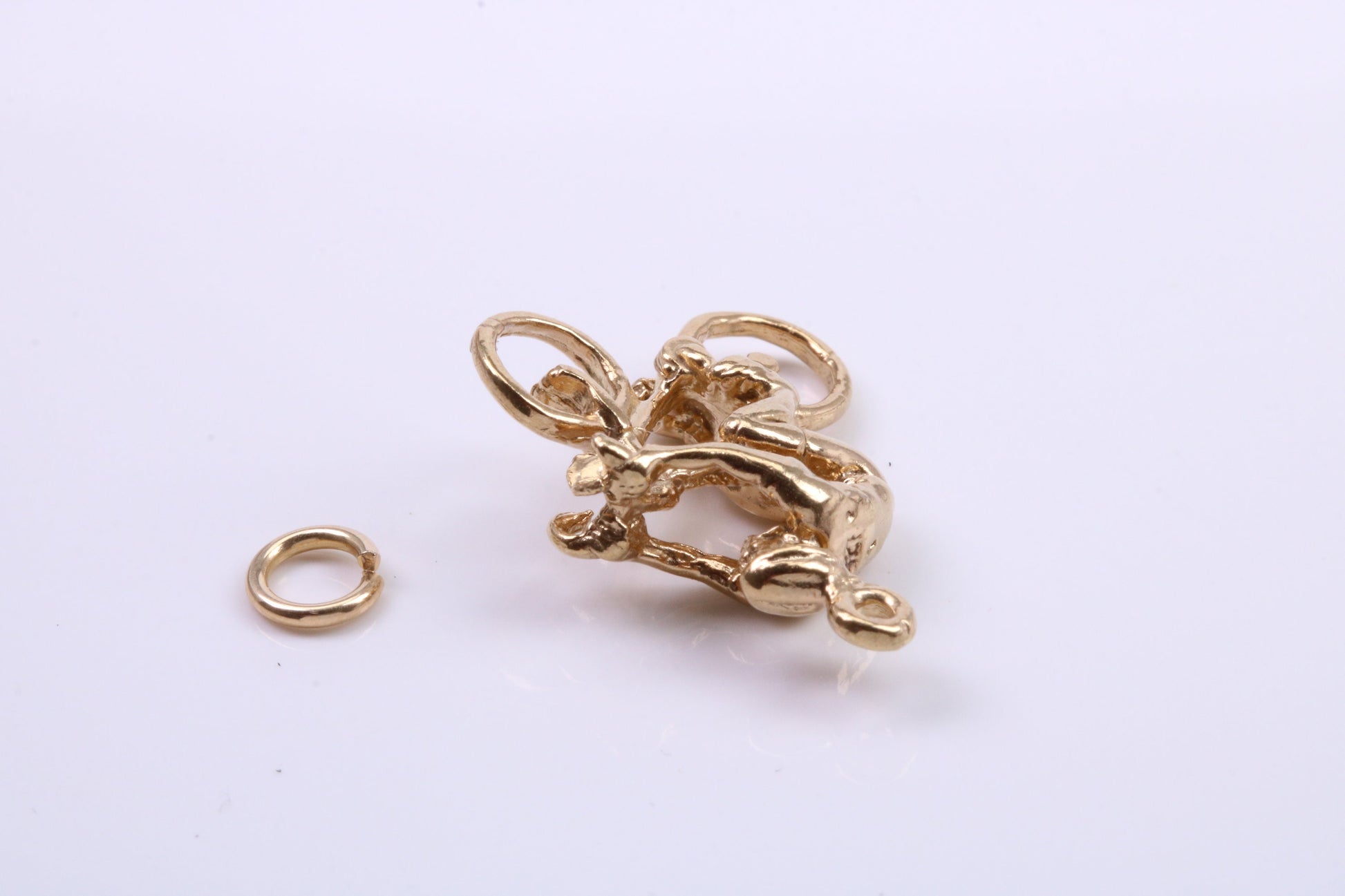 Cyclist Charm, Traditional Charm, Made from Solid 9ct Yellow Gold, British Hallmarked, Complete with Attachment Link