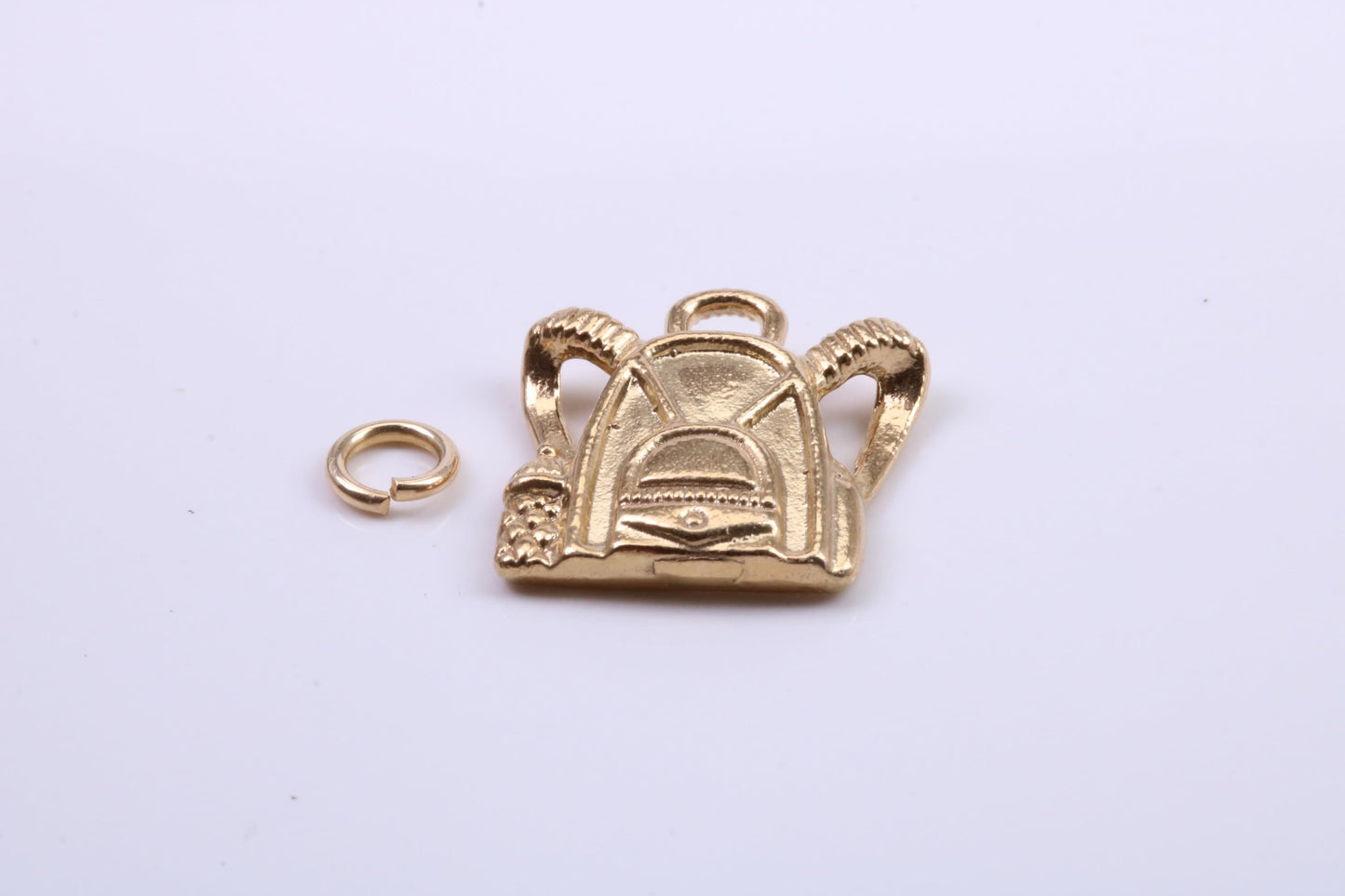 Back Pack Charm, Traditional Charm, Made from Solid 9ct Yellow Gold, British Hallmarked, Complete with Attachment Link