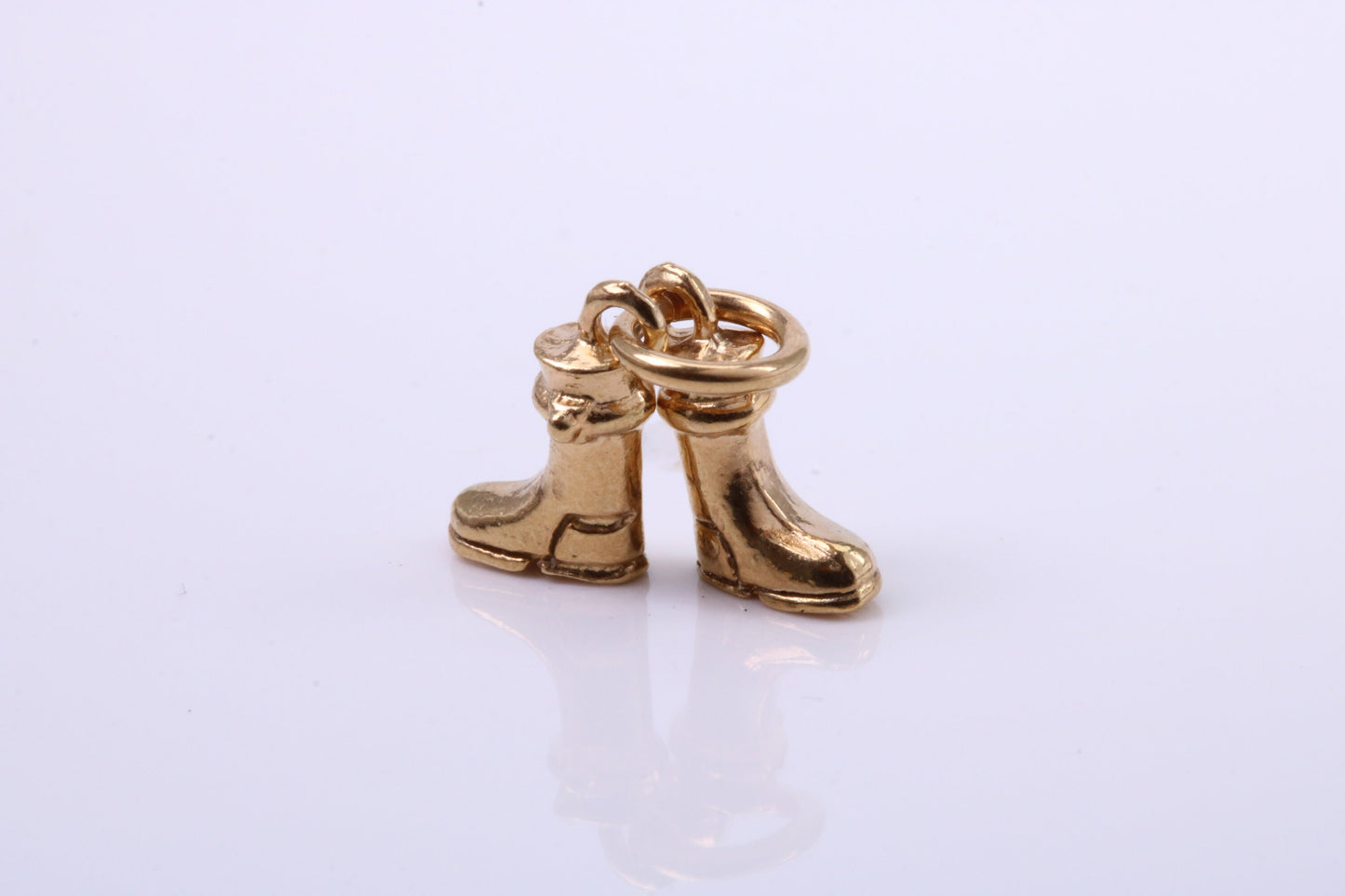 Pair of Wellington Boots Charm, Traditional Charm, Made from Solid 9ct Yellow Gold, British Hallmarked, Complete with Attachment Link