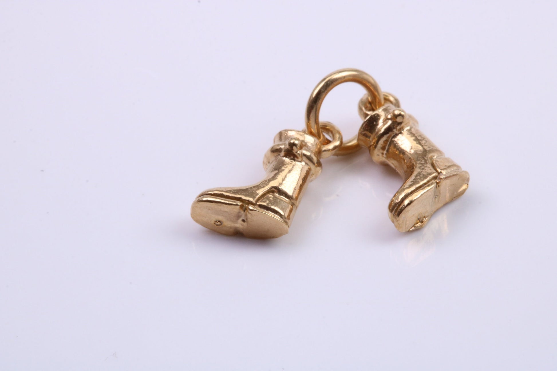 Pair of Wellington Boots Charm, Traditional Charm, Made from Solid 9ct Yellow Gold, British Hallmarked, Complete with Attachment Link