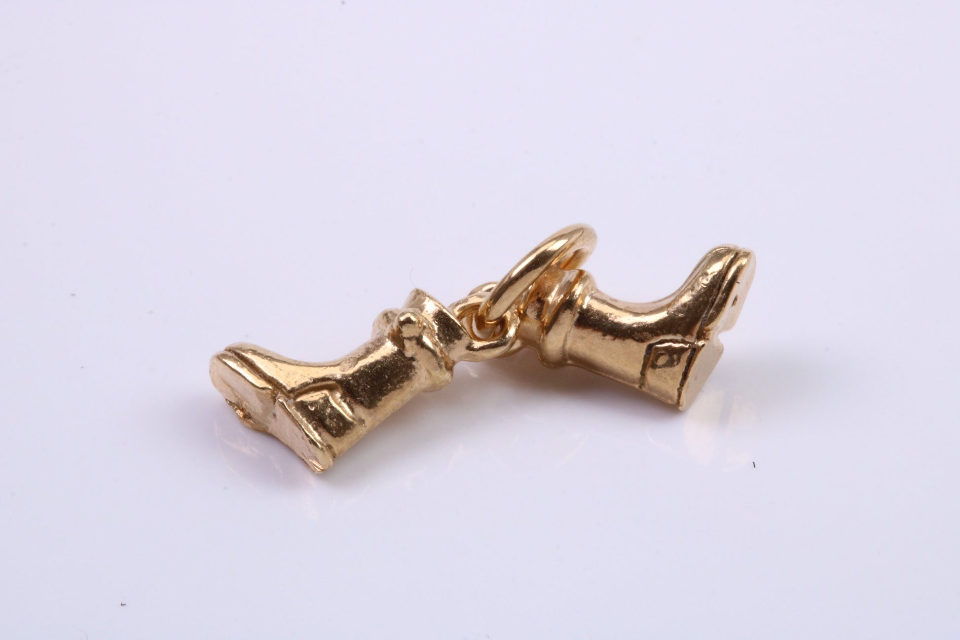 Pair of Wellington Boots Charm, Traditional Charm, Made from Solid 9ct Yellow Gold, British Hallmarked, Complete with Attachment Link