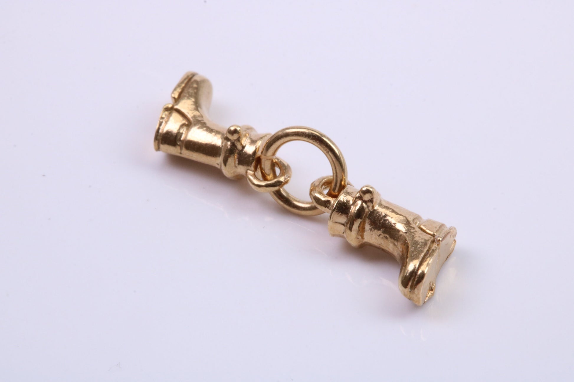 Pair of Wellington Boots Charm, Traditional Charm, Made from Solid 9ct Yellow Gold, British Hallmarked, Complete with Attachment Link