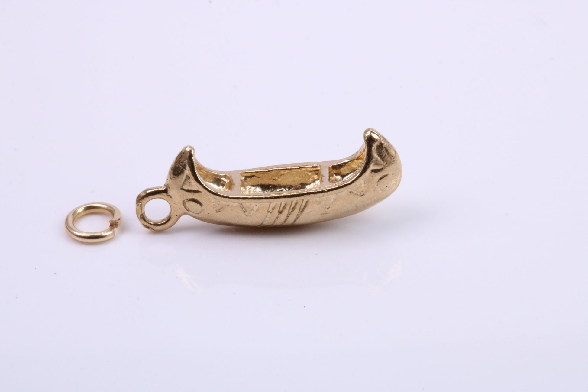 Canoe Charm, Traditional Charm, Made from Solid 9ct Yellow Gold, British Hallmarked, Complete with Attachment Link