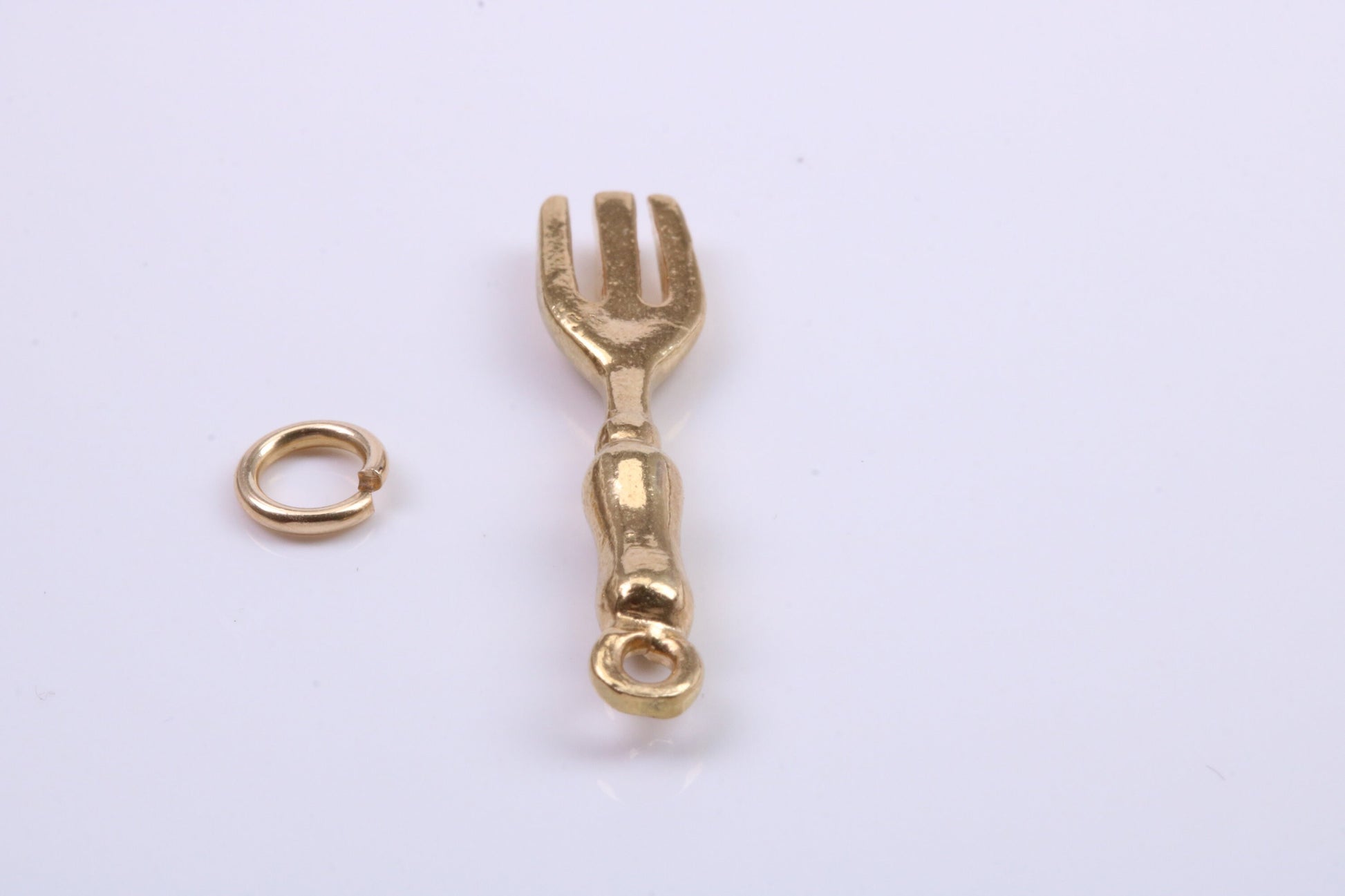 Garden Fork Charm, Traditional Charm, Made from Solid 9ct Yellow Gold, British Hallmarked, Complete with Attachment Link