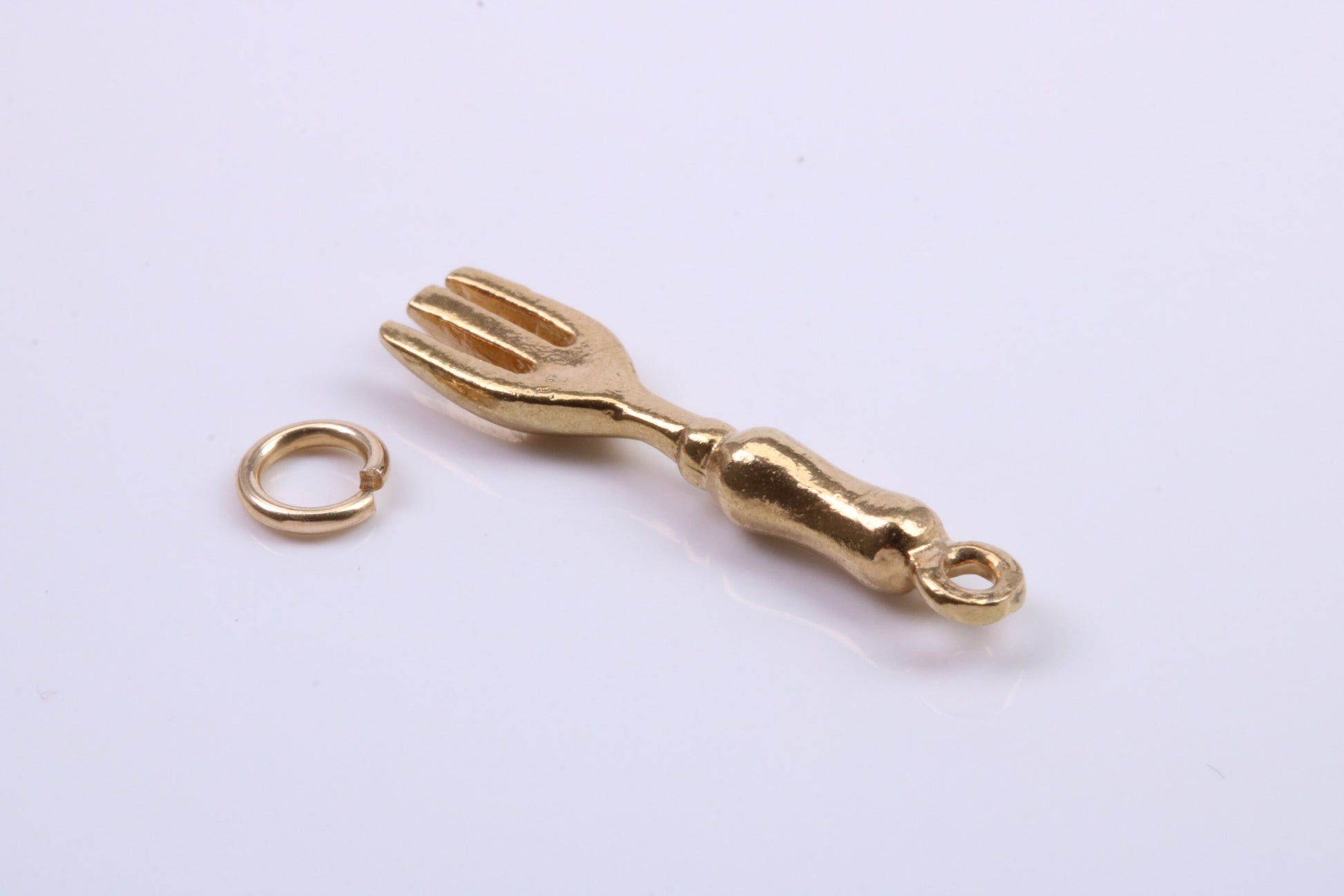 Garden Fork Charm, Traditional Charm, Made from Solid 9ct Yellow Gold, British Hallmarked, Complete with Attachment Link