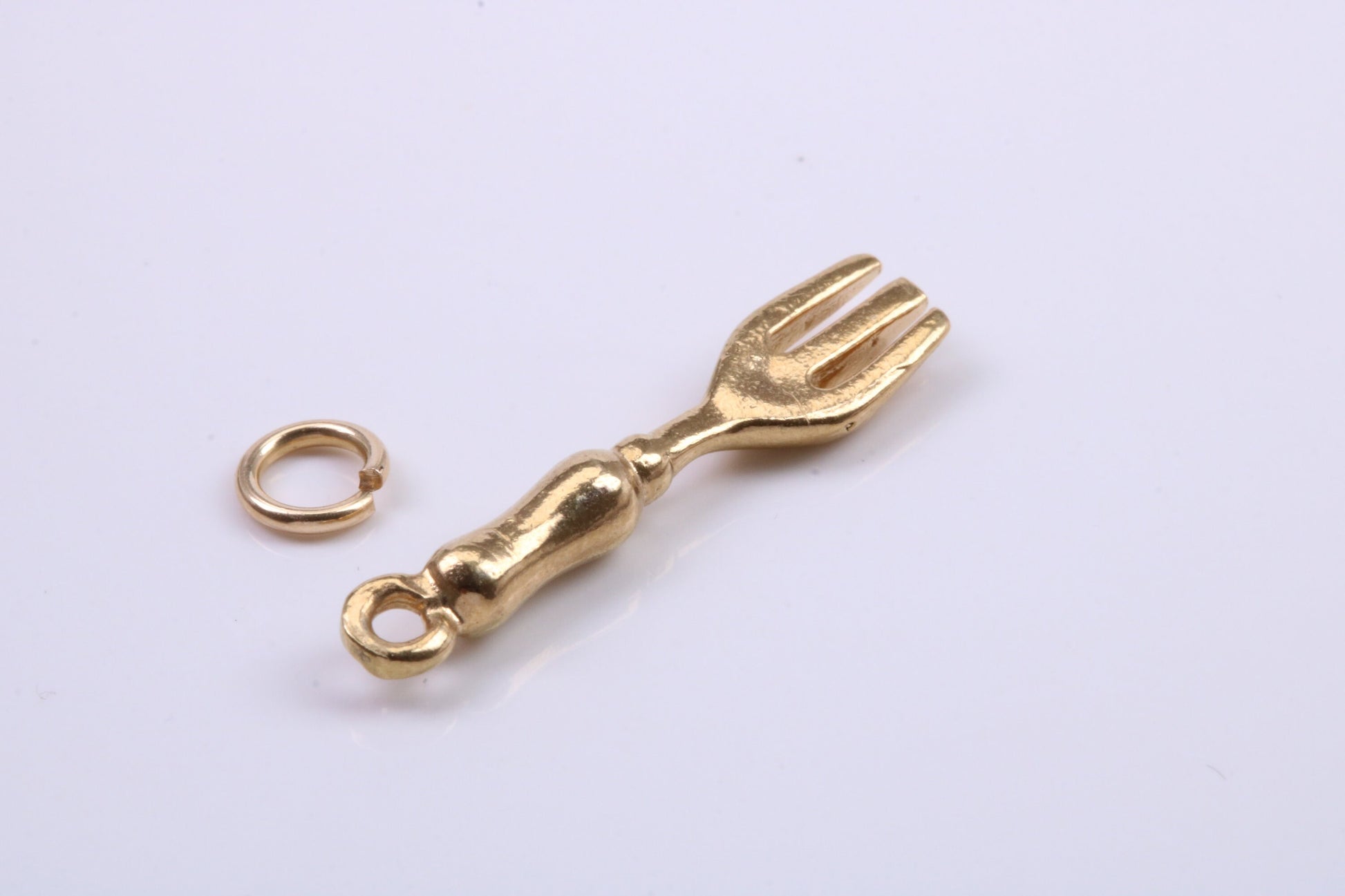 Garden Fork Charm, Traditional Charm, Made from Solid 9ct Yellow Gold, British Hallmarked, Complete with Attachment Link