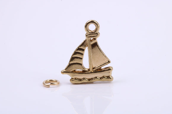 Sailing Boat Charm, Traditional Charm, Made from Solid 9ct Yellow Gold, British Hallmarked, Complete with Attachment Link