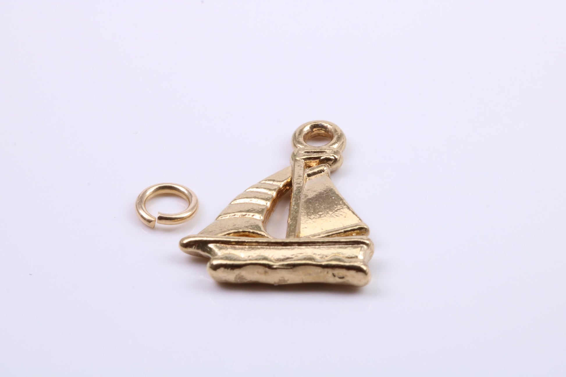 Sailing Boat Charm, Traditional Charm, Made from Solid 9ct Yellow Gold, British Hallmarked, Complete with Attachment Link