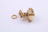 Gnome on Toadstool Charm, Traditional Charm, Made from Solid 9ct Yellow Gold, British Hallmarked, Complete with Attachment Link