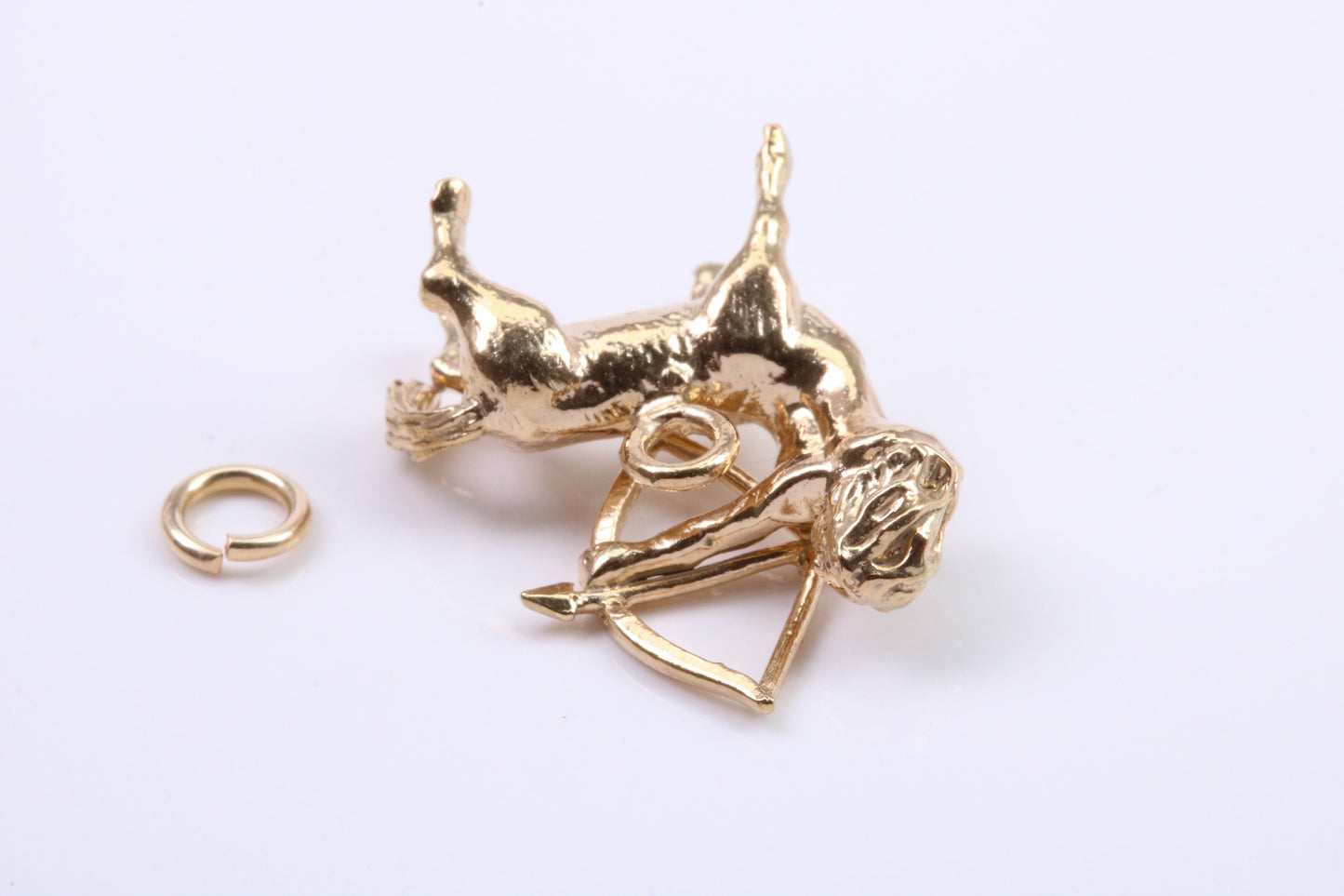 Sagittarius Zodiac Sign Charm, Traditional Charm, Made from Solid 9ct Yellow Gold, British Hallmarked, Complete with Attachment Link