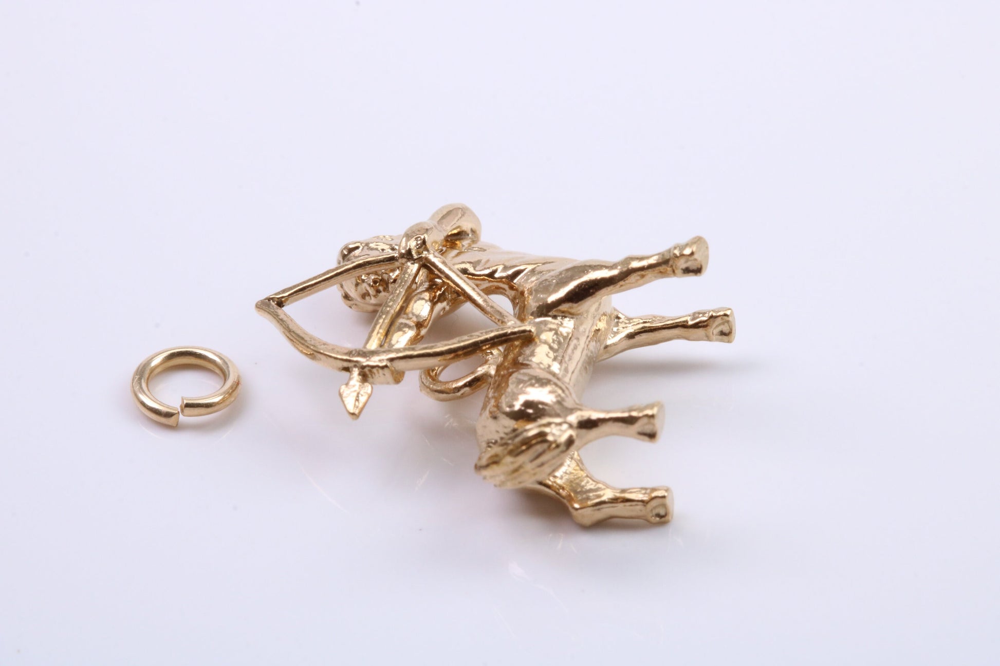 Sagittarius Zodiac Sign Charm, Traditional Charm, Made from Solid 9ct Yellow Gold, British Hallmarked, Complete with Attachment Link