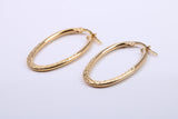 31 mm Long Hoop Creole Earrings Made from 9ct Yellow Gold, Diamond cut Patterned