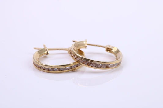 15 mm Round C Z set Hoop Creole Earrings Made from 9ct Yellow Gold, Diamond and Gold Look