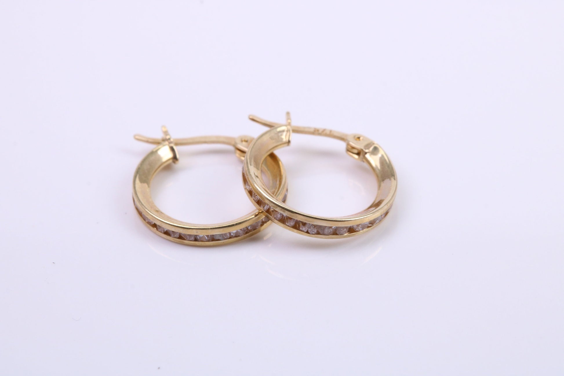 15 mm Round C Z set Hoop Creole Earrings Made from 9ct Yellow Gold, Diamond and Gold Look