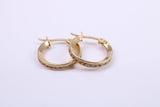 15 mm Round C Z set Hoop Creole Earrings Made from 9ct Yellow Gold, Diamond and Gold Look