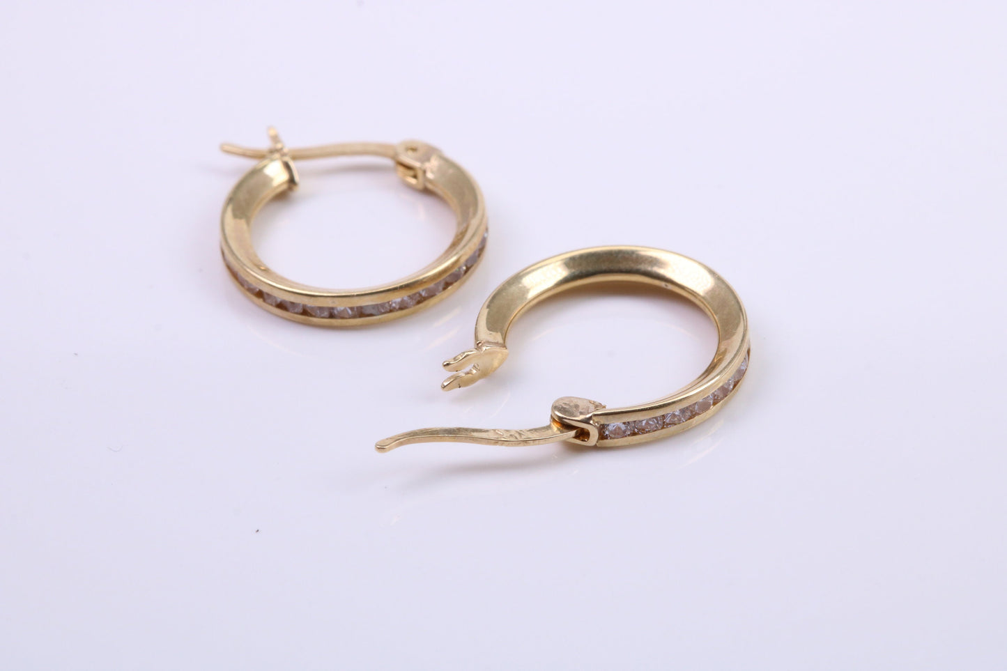 15 mm Round C Z set Hoop Creole Earrings Made from 9ct Yellow Gold, Diamond and Gold Look