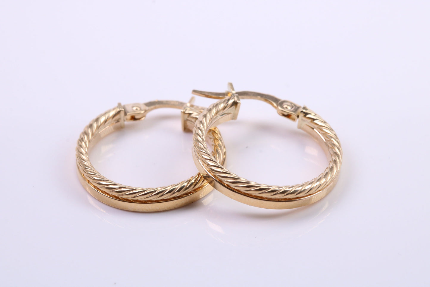 18 mm Round Patterned Hoop Creole Earrings Made from 9ct Yellow Gold