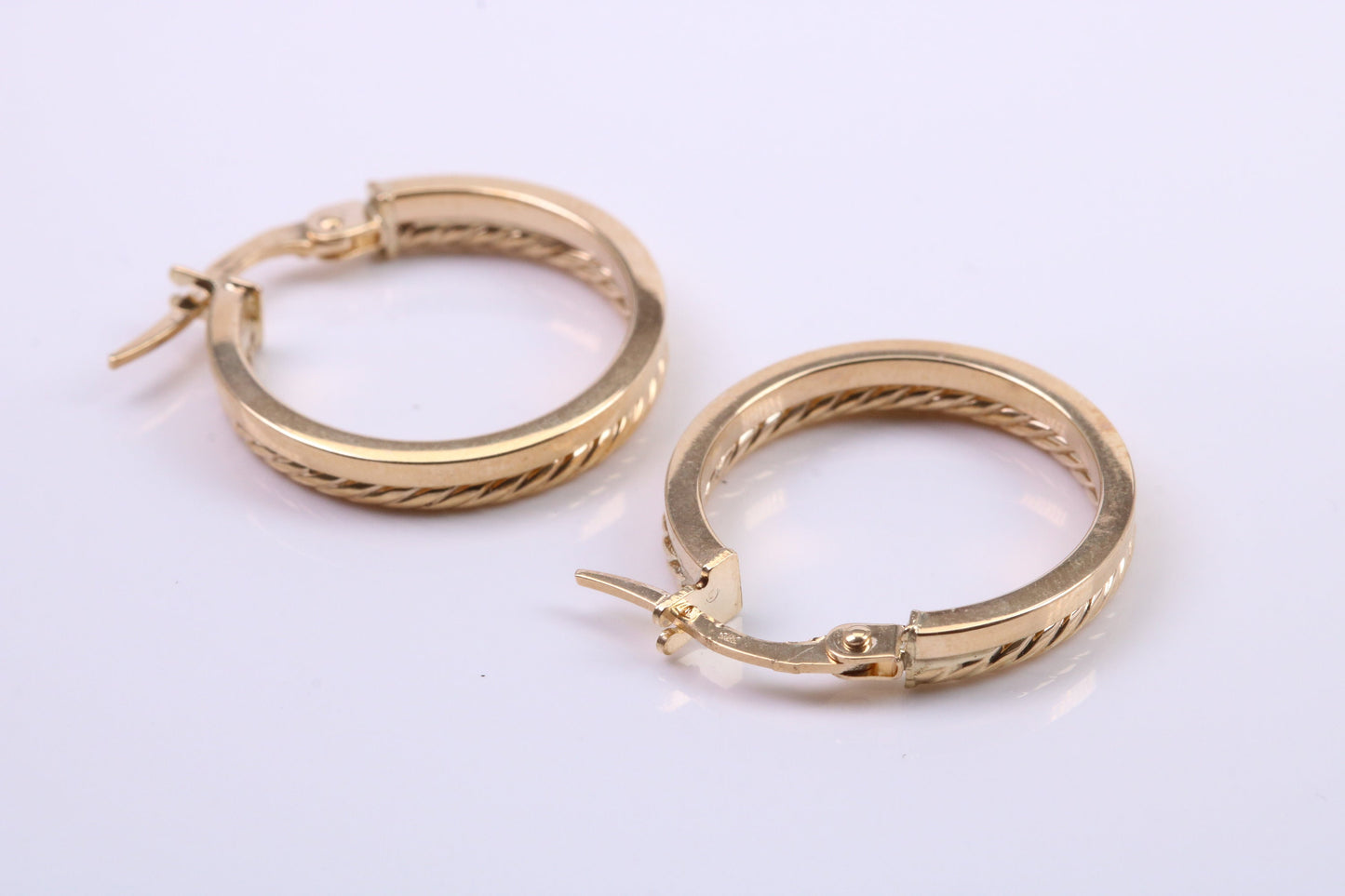 18 mm Round Patterned Hoop Creole Earrings Made from 9ct Yellow Gold