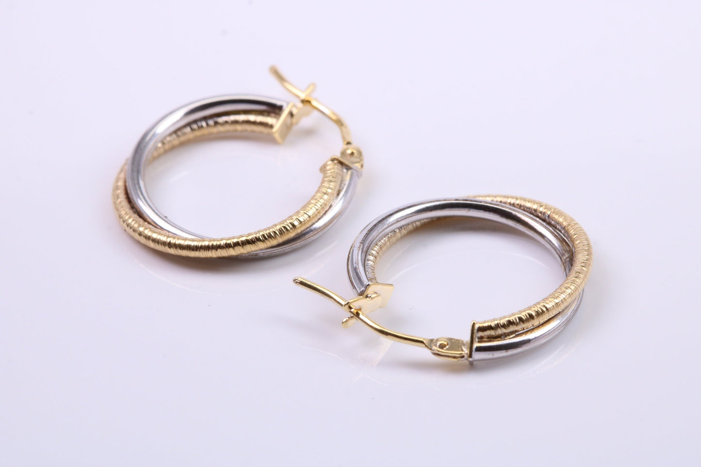 18 mm Round Two Colour Hoop Creole Earrings Made from 9ct Yellow Gold