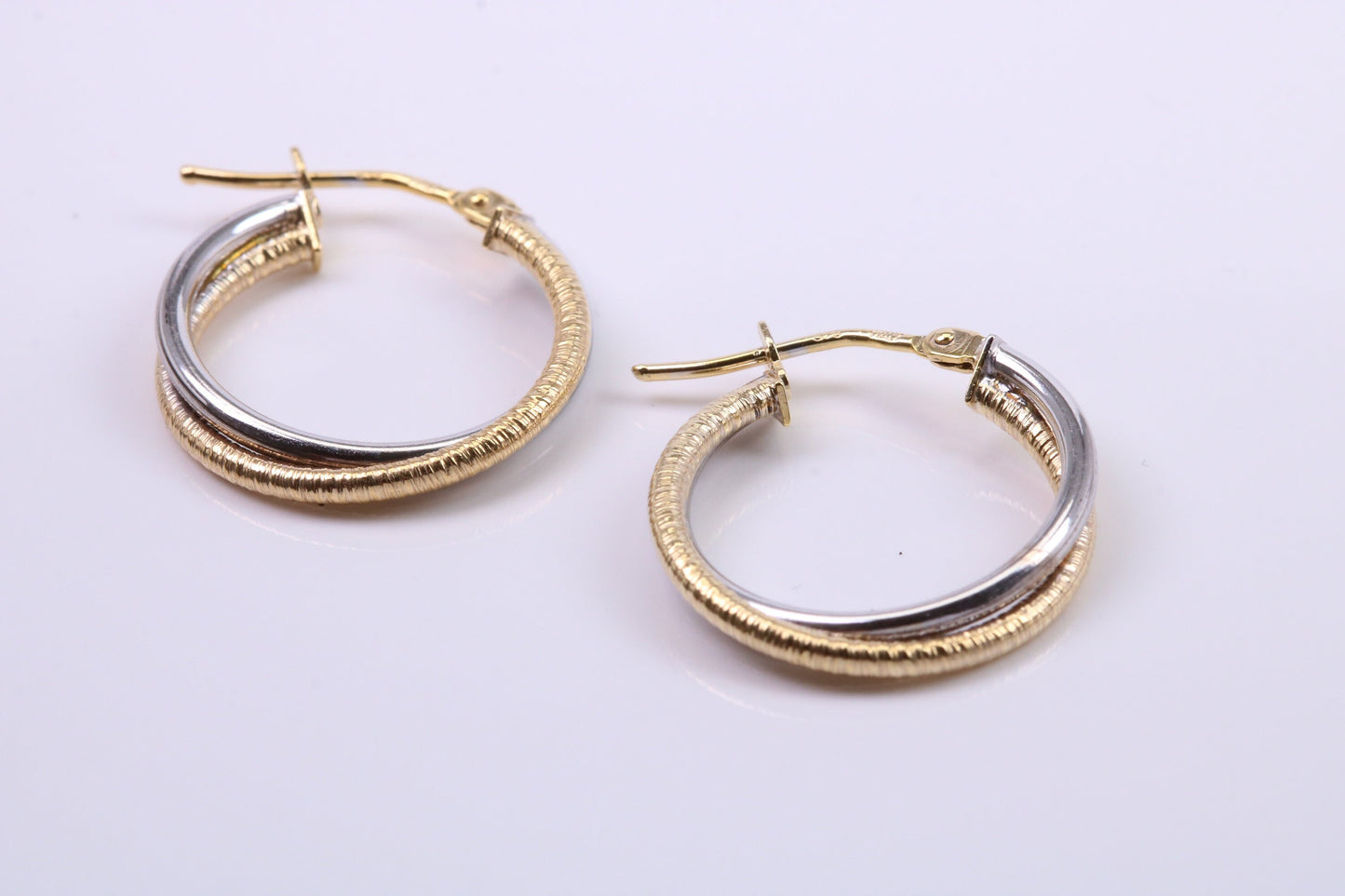 18 mm Round Two Colour Hoop Creole Earrings Made from 9ct Yellow Gold