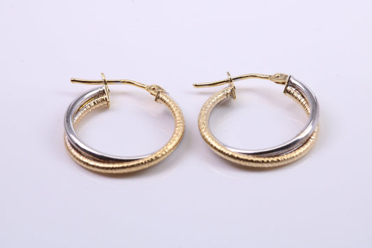 18 mm Round Two Colour Hoop Creole Earrings Made from 9ct Yellow Gold