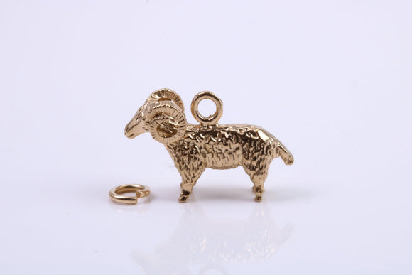 Aries Zodiac Sign Charm, Traditional Charm, Made from Solid 9ct Yellow Gold, British Hallmarked, Complete with Attachment Link