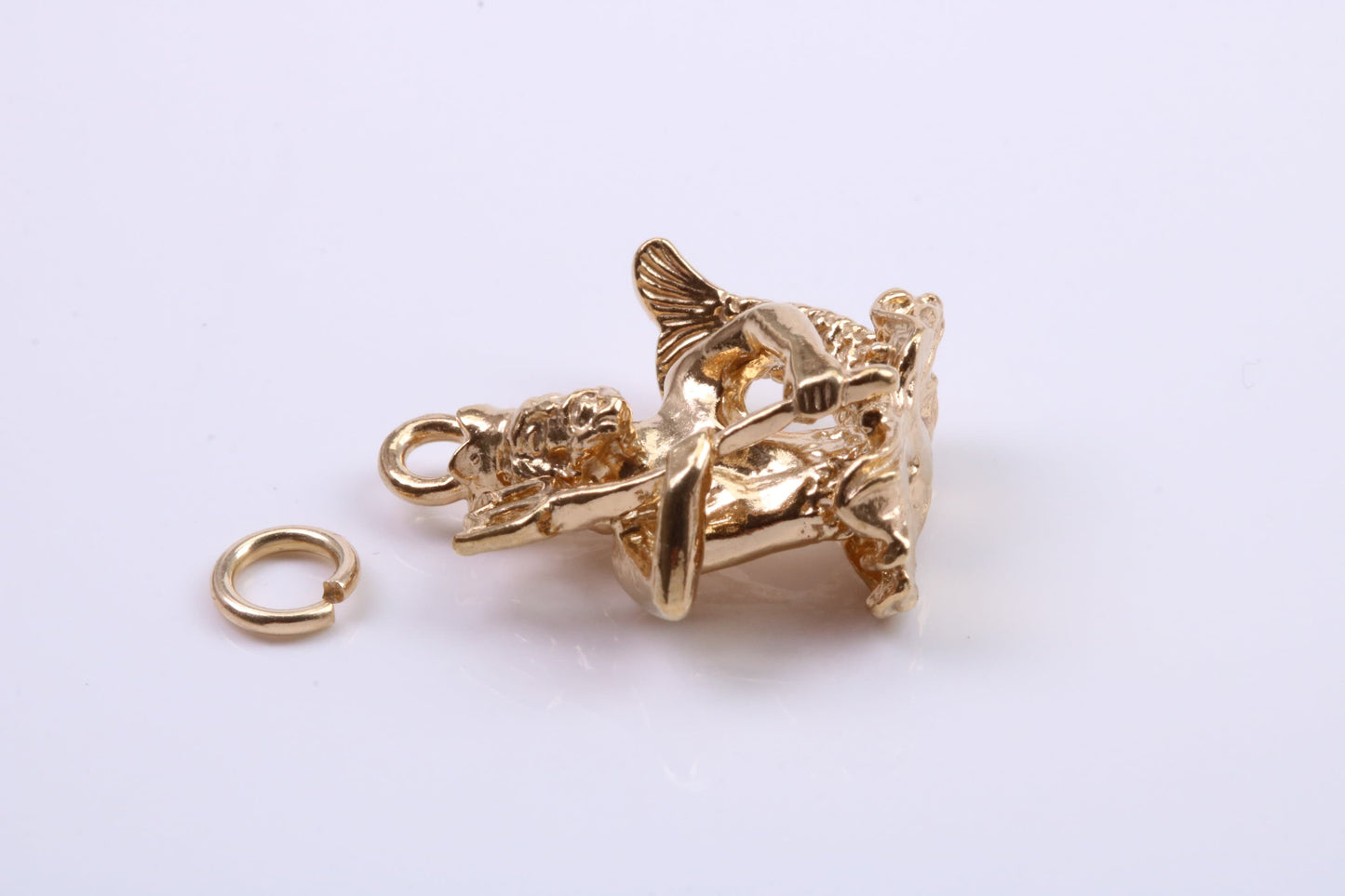 Aquarius Zodiac Sign Charm, Traditional Charm, Made from Solid 9ct Yellow Gold, British Hallmarked, Complete with Attachment Link